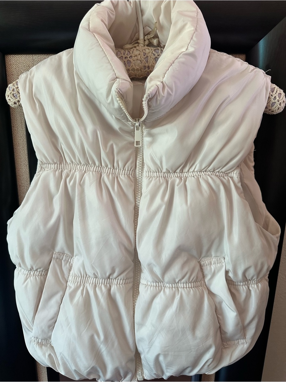 Girls Cream Puffer Vest with High Collar